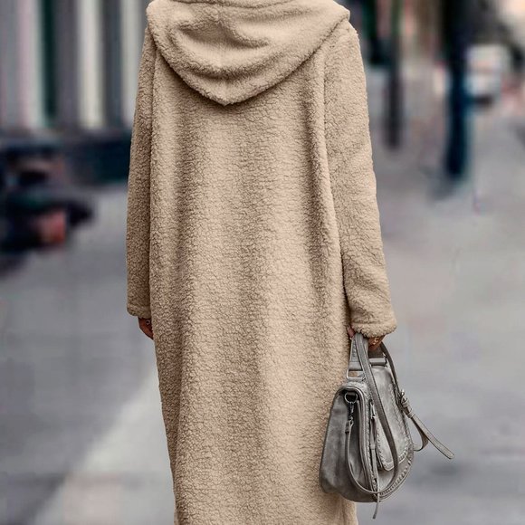 Beige Casual Womens Double Button Hooded Teddy Coat - Picture 2 of 5